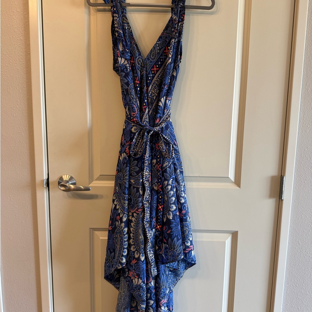 Blue and Purple Asymmetrical V-Neck Jumpsuit